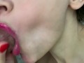 Close up red lipstick blowjob and cum in mouth