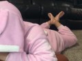 Bunny girl gives foot pose blowjob