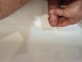 Pissing, spiting on the dickhead and jerk off in the bathroom.