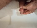 Pissing, spiting on the dickhead and jerk off in the bathroom.