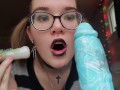 (Close up)Slutty Goth Gets her lipstick on your cock during a sloppy blowjob!
