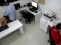 Girl boss fucks her coworker next to the assitent