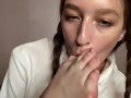 with pigtails self worship. Toes sucking and licking