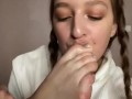 with pigtails self worship. Toes sucking and licking