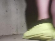 Fat guy strips naked and pisses outside