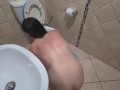 Bitch licking piss stream from her master