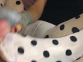 Polkadot white and black tights footjob and ass tease