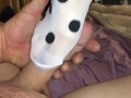 Polkadot white and black tights footjob and ass tease