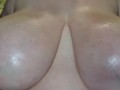 Horny bbw oily titty drop plays with boobs and begs for cum