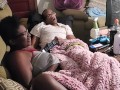 Stroking on the couch stepdaddy jacking while stepdaughter fingering