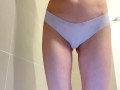 Filling my little panties while peeing, look how it grows