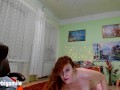 Russian teen redhead sucking and riding dildo at webcam show behind the scenes