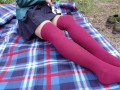 Schoolgirl show feet in knee socks and change dress nylon pantyhose