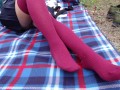 Schoolgirl show feet in knee socks and change dress nylon pantyhose