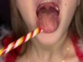 Candy gagging. Xmas underwear. Uvula show