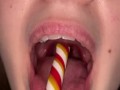 Candy gagging. Xmas underwear. Uvula show