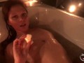 Teen takes golden rain and plays with big pussy lips and candle wax in the bathroom