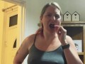 Mom says no at first to flashing then surprises her step son when he least expects it 