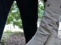 He followed me in the street and I let him cum on my boots in public park and filmed cumshot