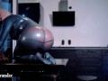 Sexual curvy Arya Grande in latex rubber fetish catsuit