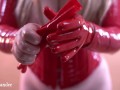 Short Red Latex Rubber Gloves Fetish. Full HD romantic Slow Video of Kinky Dreams. Topless Girl.