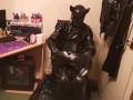 latex pig uses ass sweat as gasmask filters and edges to a ruined orgasm