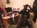 latex pig uses ass sweat as gasmask filters and edges to a ruined orgasm