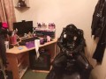 latex pig uses ass sweat as gasmask filters and edges to a ruined orgasm