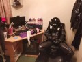 latex pig uses ass sweat as gasmask filters and edges to a ruined orgasm