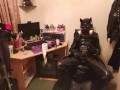 latex pig uses ass sweat as gasmask filters and edges to a ruined orgasm