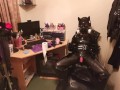 latex pig uses ass sweat as gasmask filters and edges to a ruined orgasm