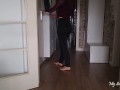 Horny MILF in yoga pants has no money to pay the delivery guy - quickie sex with clothes