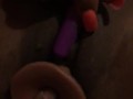 WET Ebony Lesbian Takes Dildo & Vibrator