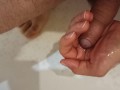 Pissing on my palm and masturbating my dick in the bathroom.
