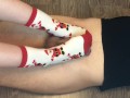 Teen sockjob with christmas socks