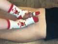 Teen sockjob with christmas socks