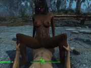 Gentle sex of a couple in the pouring rain in the game fallout 4 | PC gameplay