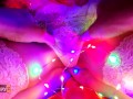 Snow Maiden brings herself to orgasm in Christmas lights