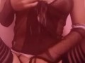 sexy tiny asian in lingerie and stockings rubbing pussy