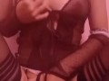 sexy tiny asian in lingerie and stockings rubbing pussy