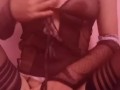 sexy tiny asian in lingerie and stockings rubbing pussy