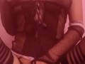 sexy tiny asian in lingerie and stockings rubbing pussy