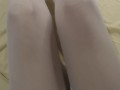 Nylon foot fetish, foot job, white stockings, trimmed pussy