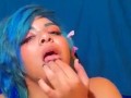 Blue hair scene queen strip teaser! Høney Valencia! 