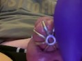 Caged sissy cumming with a vibrator 