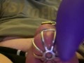 Caged sissy cumming with a vibrator 