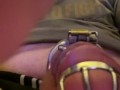 Caged sissy cumming with a vibrator 