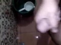 Horny Young Guy Having Fun Jerking Off His Huge Cock in the Toilet