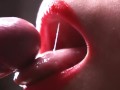 Close-up pussy fuck fetish. Cum on red lips in lipstick