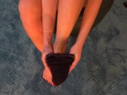 Red Panties get me Horny! Trying my new stocking Socks FEET Fetish